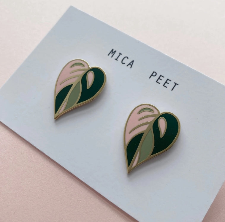 Pink Leaf Enamel Earrings