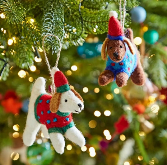 Felt Dog in Jumper Christmas Decoration