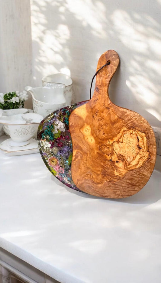 Olive Wood Floral Board with Handle