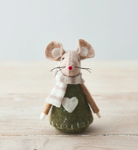 Green and Beige Fabric Mouse, 8cm
