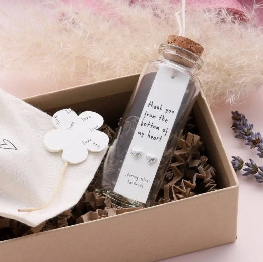 Earrings in A Message Bottle 'thank You Heart'
