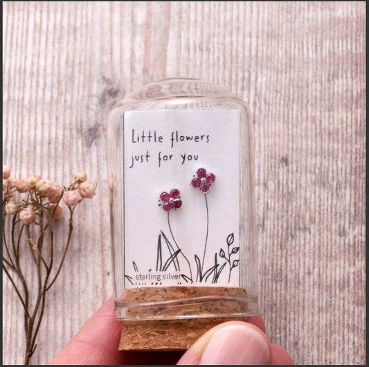 Little Flower Just For You Silver Gem Flower Earrings