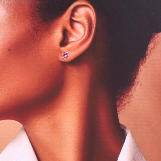 Little Flower Just For You Silver Gem Flower Earrings