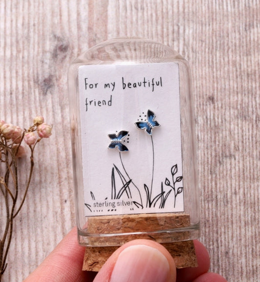For My Friend Blue Enamel Butterfly Earrings