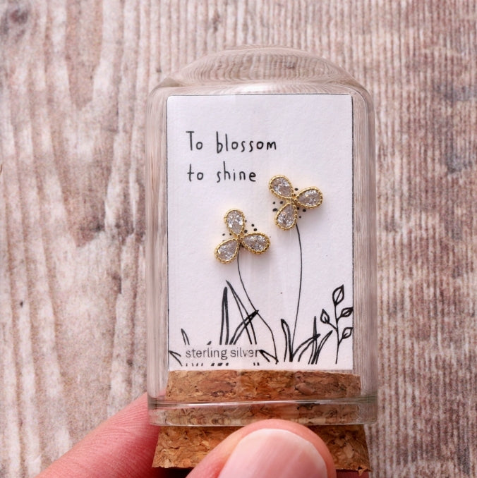 To Blossom To Shine Spiral Crystal Earrings/Gold