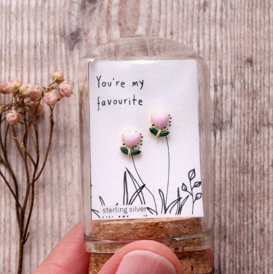 You're My Favourite Pink Enamel Flower Earrings
