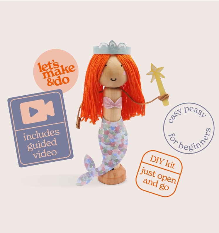 Create Your Own Mermaid Wooden Peg Doll Kit