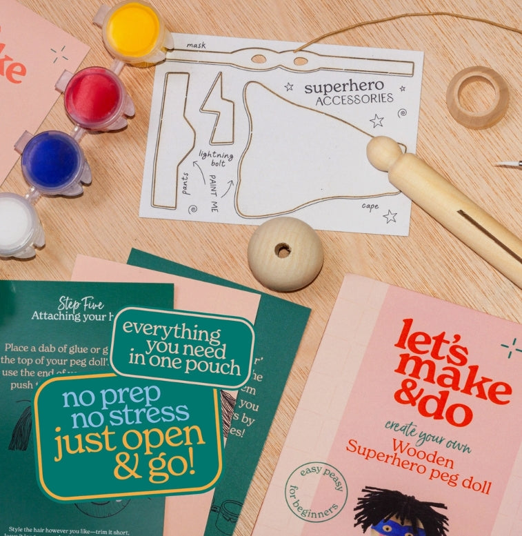 Create Your Own Superhero Wooden Peg Doll Kit