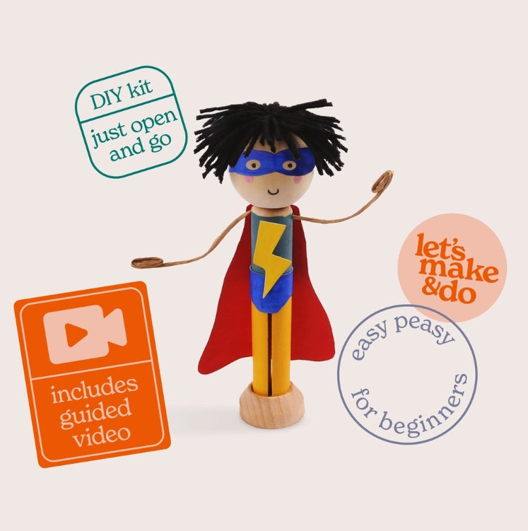 Create Your Own Superhero Wooden Peg Doll Kit