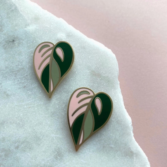 Pink Leaf Enamel Earrings