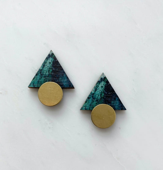 Marble & Gold Triangle Stud Earrings