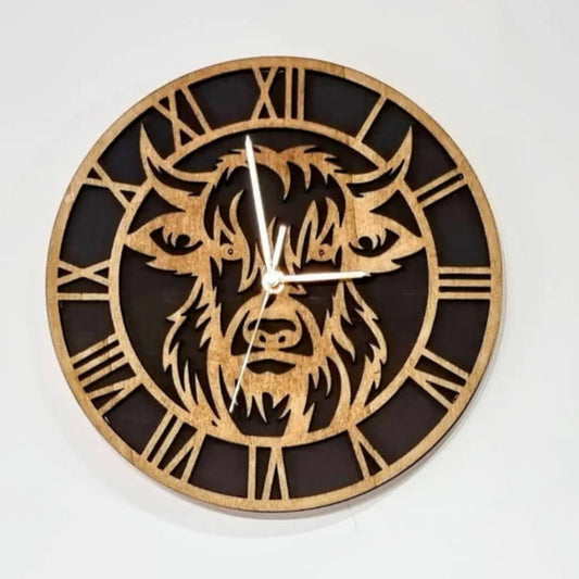 Highland Cow Wooden Wall Clock, Scotland Themed Home Decor