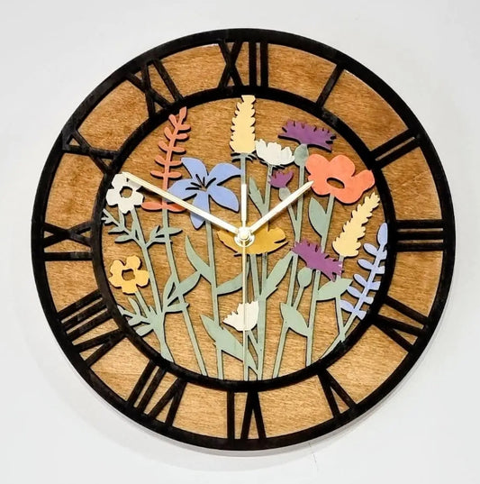 Hand Painted Floral Wildflower Wall Clock