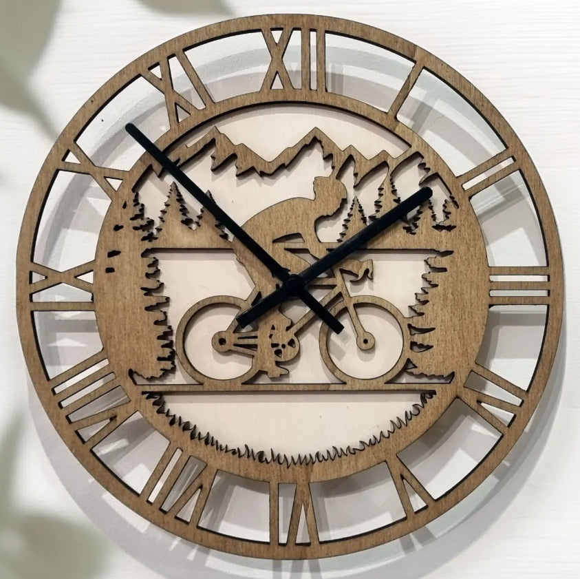 Cyclist Wooden Hand Painted Wall Clock