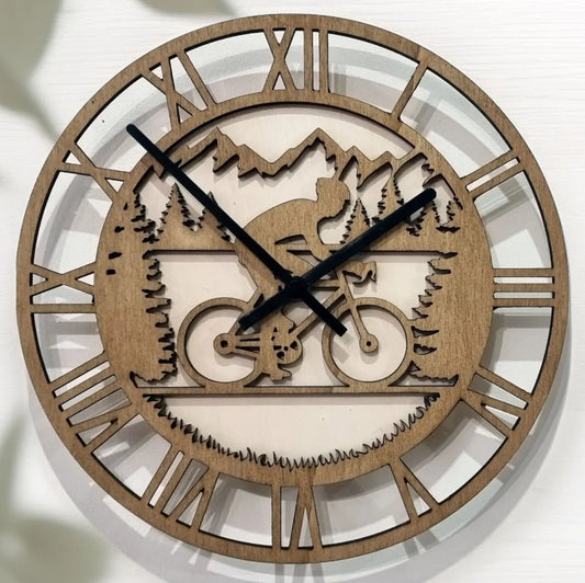 Cyclist Wooden Hand Painted Wall Clock