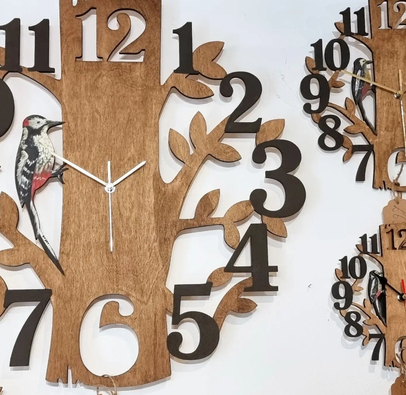Scottish Woodpecker Wall Clock, Hand Painted Bird Wall Art