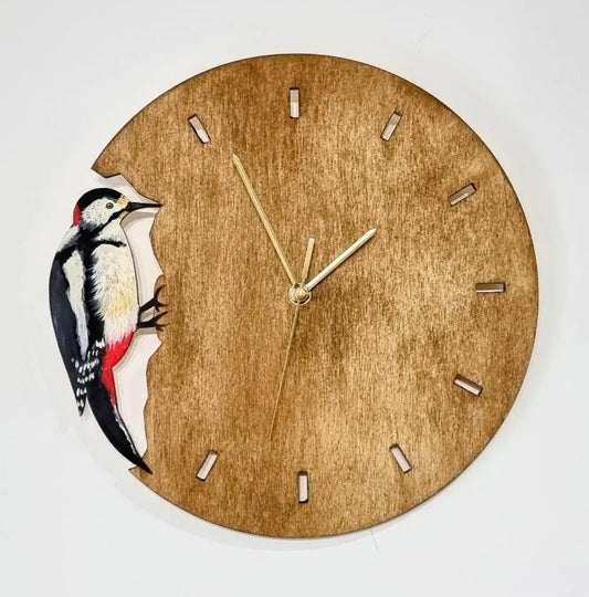 Scottish Woodpecker Hand Painted Wooden Bird Wall Clock