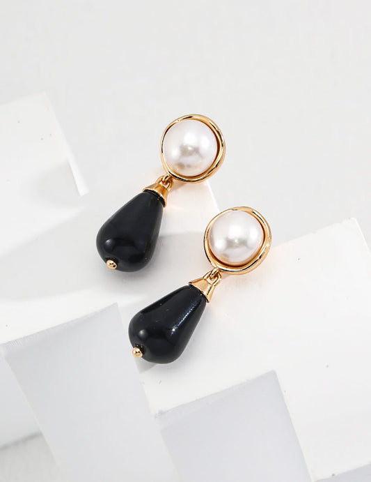 Freshwater Pearl & Black Onyx Drop Earrings