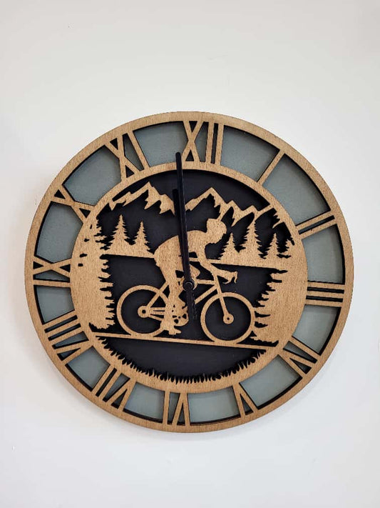 Cyclist Wooden Hand Painted Wall Clock