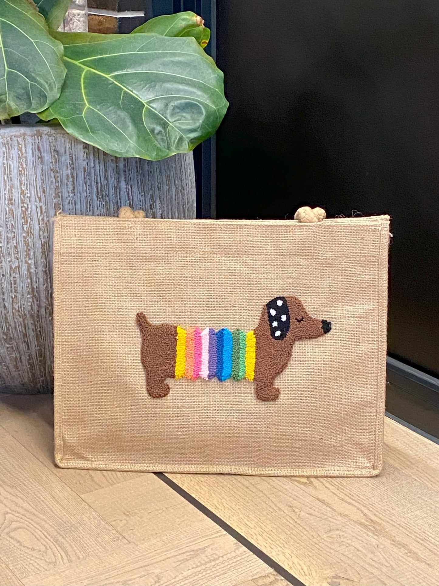 Handmade Punch Needle Shoulder Bag – Sausage Dog Design | Water-Resistant