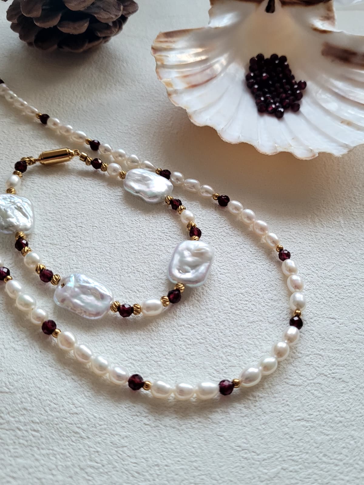 Christmas DIY Bracelet Kit ( Real Freshwater Pearl & Garnet )